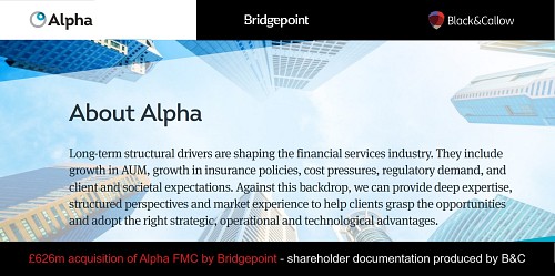 B&C assists £626m acquisition of Alpha FMC by Bridgepoint