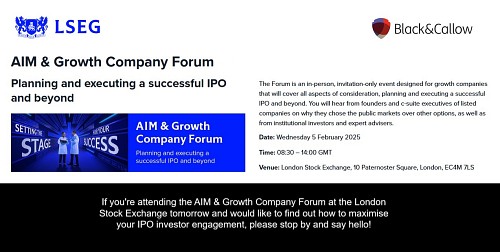 Join us at the LSE's AIM & Growth Company Forum on 5th February